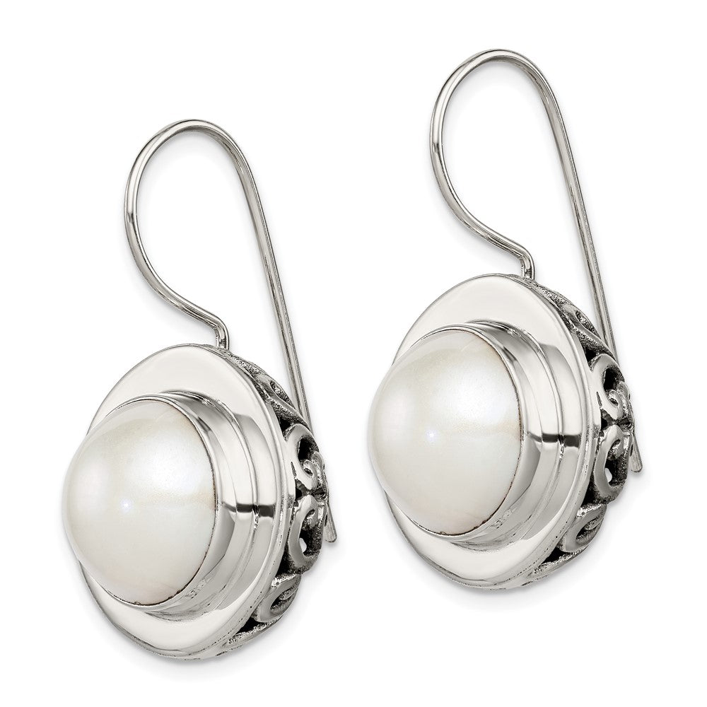 Sterling Silver Polished Antiqued 12-12.5 mm FWC Mabe Pearl Earrings