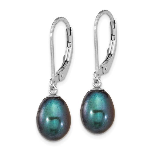 Rhodium-plated Sterling Silver 7-8mm Black drop FWC Pearl Earrings