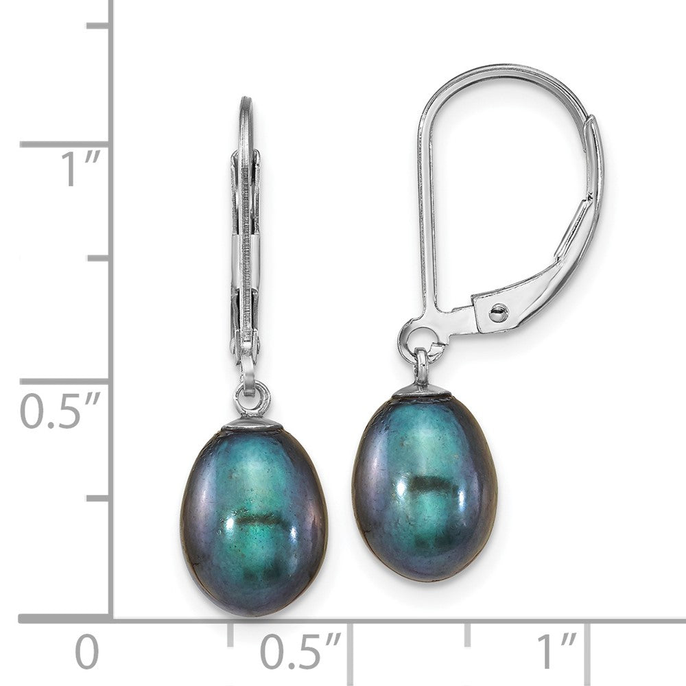 Rhodium-plated Sterling Silver 7-8mm Black drop FWC Pearl Earrings