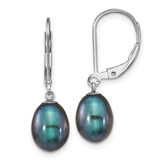 Rhodium-plated Sterling Silver 7-8mm Black drop FWC Pearl Earrings