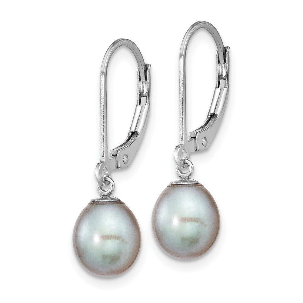 Rhodium-plated Sterling Silver 7-8mm Grey Drop FWC Pearl Earrings