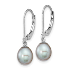 Rhodium-plated Sterling Silver 7-8mm Grey Drop FWC Pearl Earrings