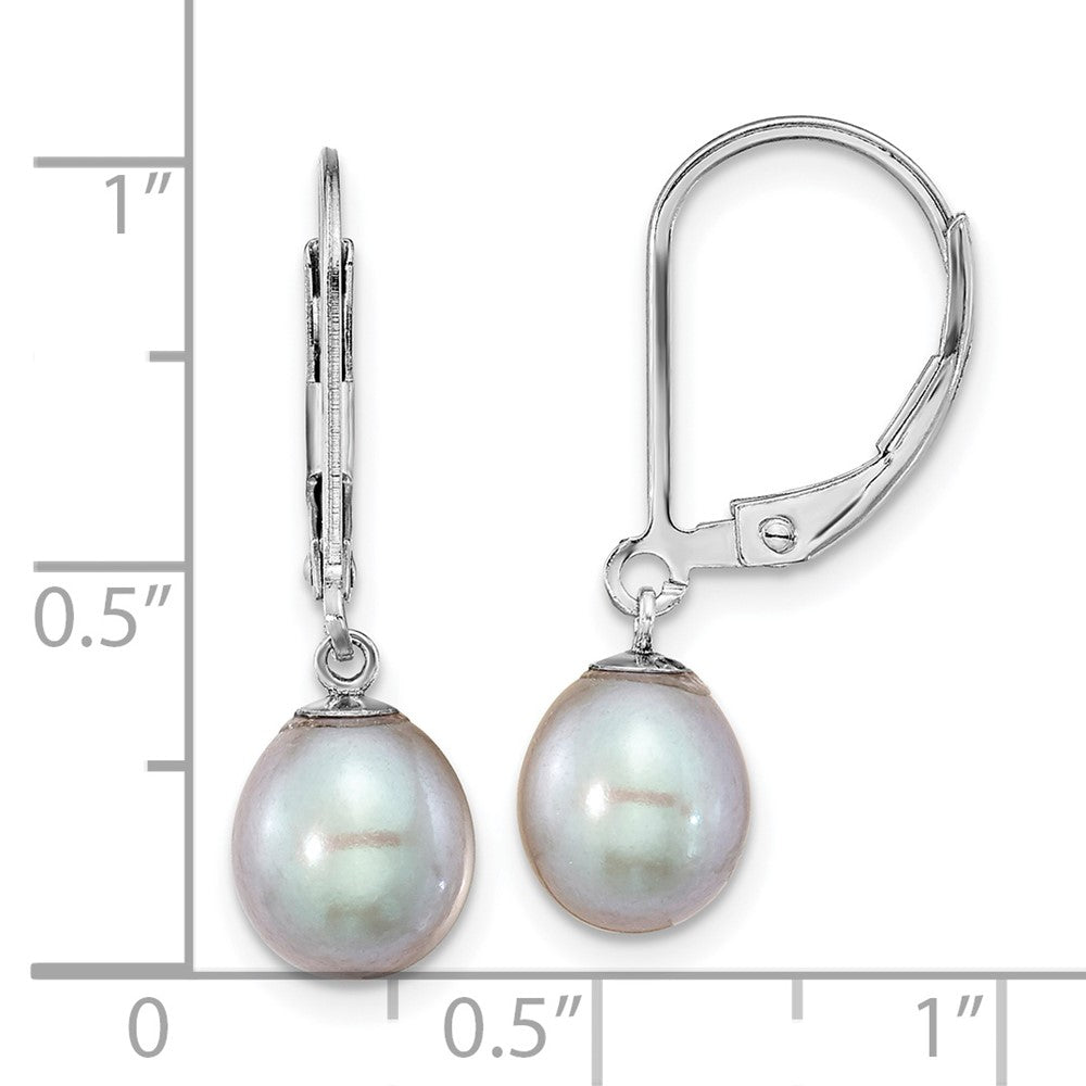 Rhodium-plated Sterling Silver 7-8mm Grey Drop FWC Pearl Earrings