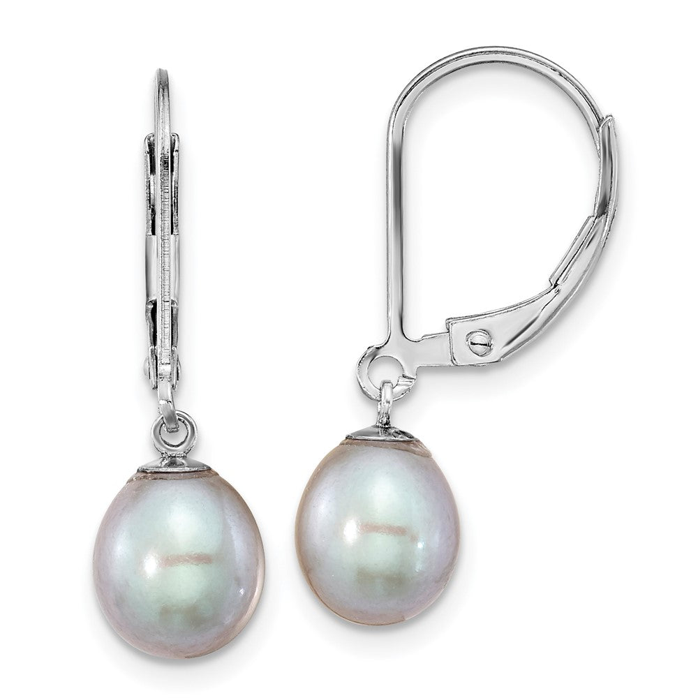 Rhodium-plated Sterling Silver 7-8mm Grey Drop FWC Pearl Earrings