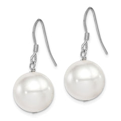 Rhodium-plated Sterling Silver 12-13mm White Shell Bead Dangle Earrings