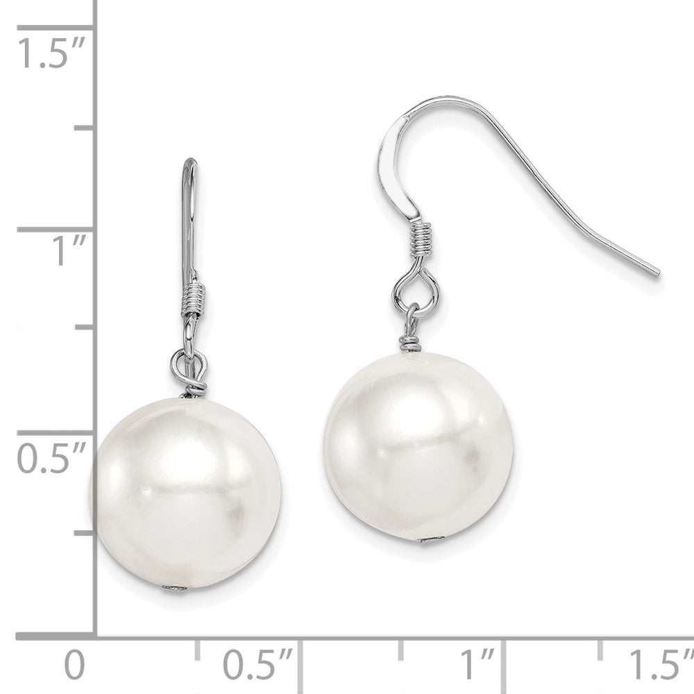 Rhodium-plated Sterling Silver 12-13mm White Shell Bead Dangle Earrings