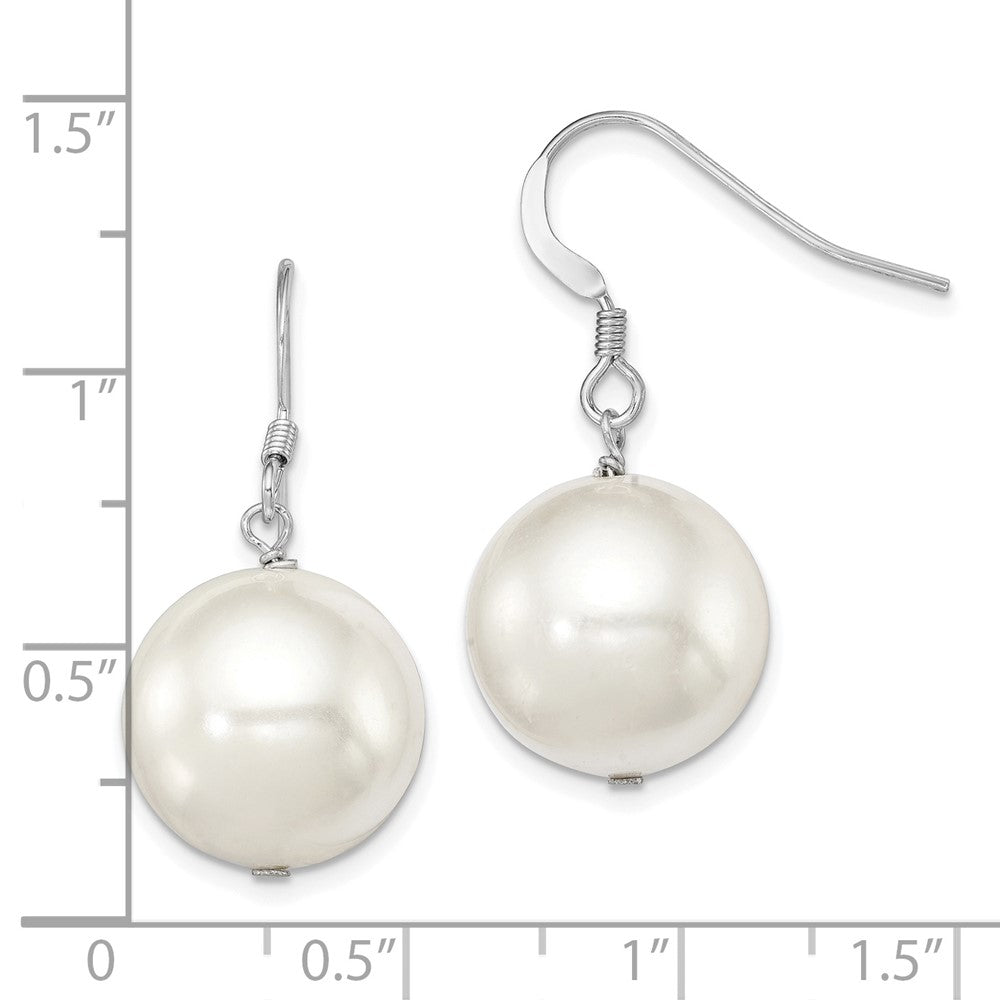 Rhodium-plated Sterling Silver 14-15mm White Shell Pearl Dangle Earrings