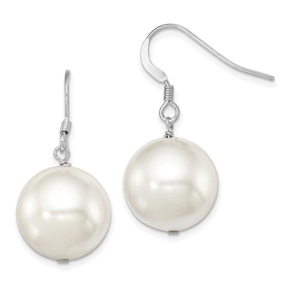 Rhodium-plated Sterling Silver 14-15mm White Shell Pearl Dangle Earrings