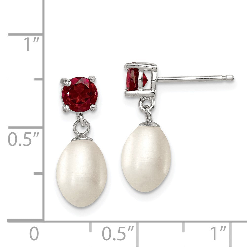 Rhodium-plated Sterling Silver Garnet 7-8mm FWC Pearl Teardrop Earrings