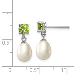 Rhodium-plated Sterling Silver Peridot 7-8mm FWC Pearl Teardrop Earrings