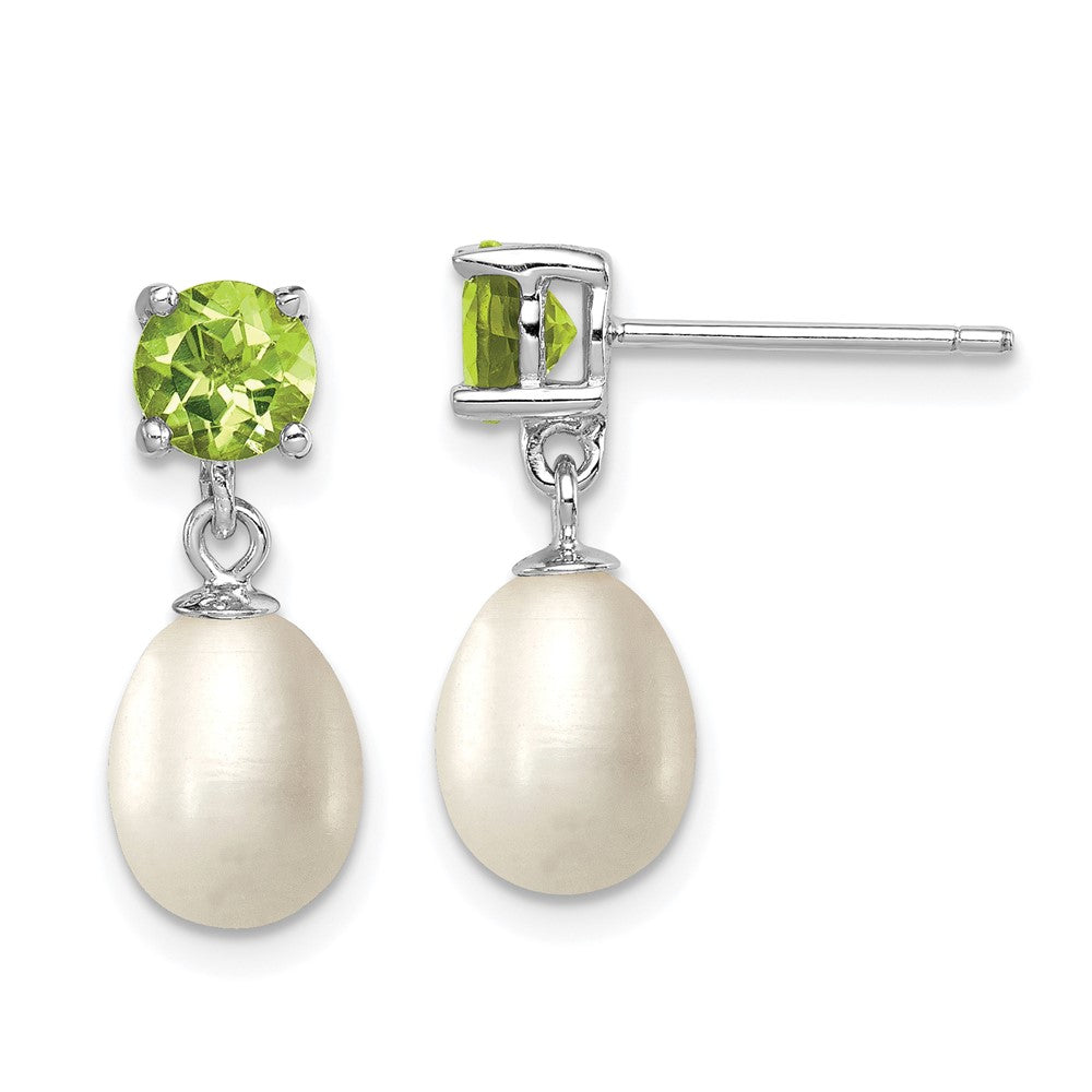 Rhodium-plated Sterling Silver Peridot 7-8mm FWC Pearl Teardrop Earrings