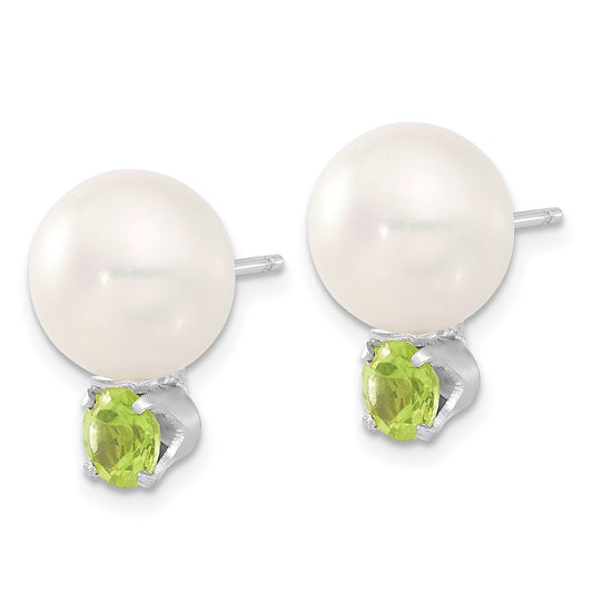 Sterling Silver 10-11mm FWC Button Pearl with Peridot Earrings