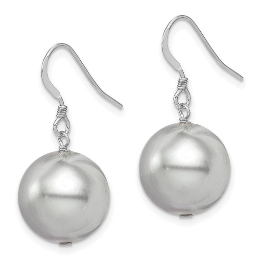 Rhodium-plated Sterling Silver 14-15mm Grey Shell Pearl Dangle Earrings