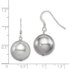 Rhodium-plated Sterling Silver 14-15mm Grey Shell Pearl Dangle Earrings