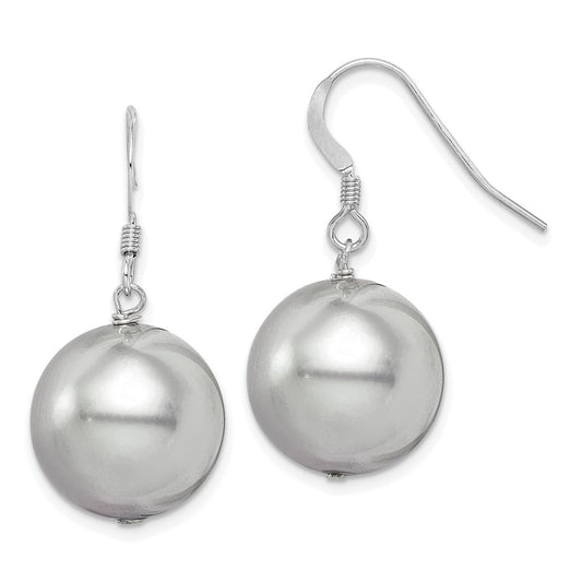 Rhodium-plated Sterling Silver 14-15mm Grey Shell Pearl Dangle Earrings