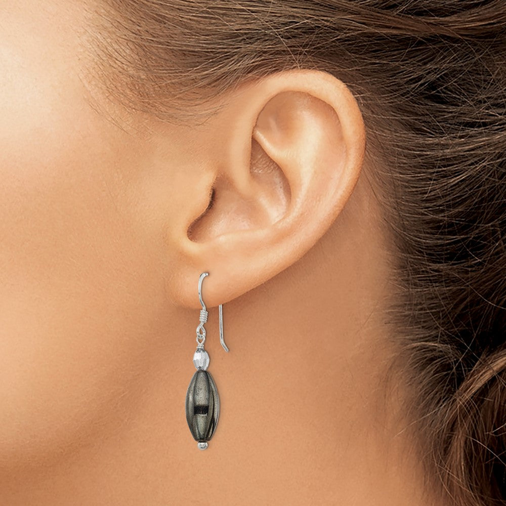Sterling Silver Shepherd Hook Crystal & Black Agate Dangle Earrings
