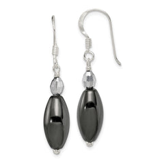 Sterling Silver Shepherd Hook Crystal & Black Agate Dangle Earrings