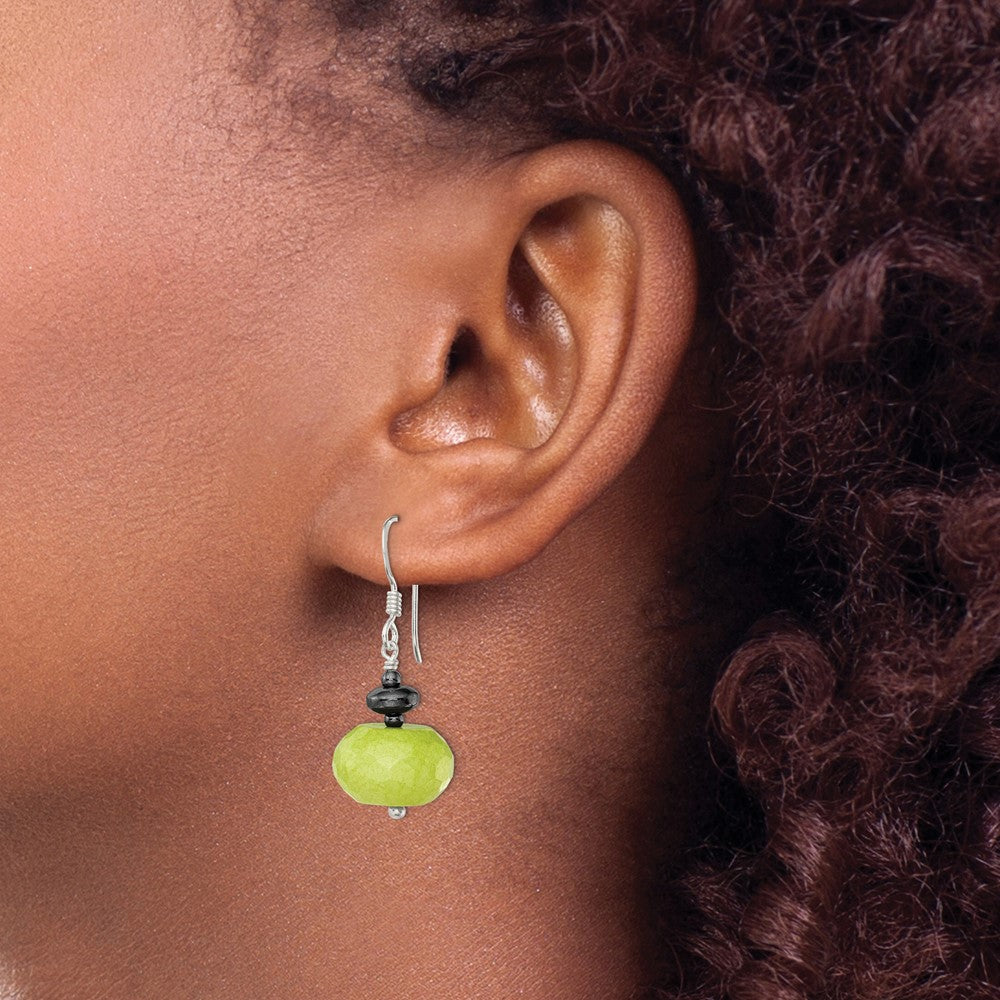 Sterling Silver Green Jade and Hematite Earrings