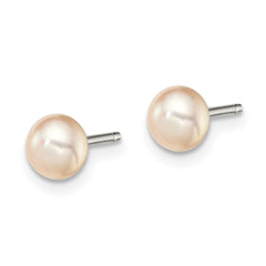 Rhodium-plated Silver 4-5mm Pink Button FWC Pearl Post Earrings