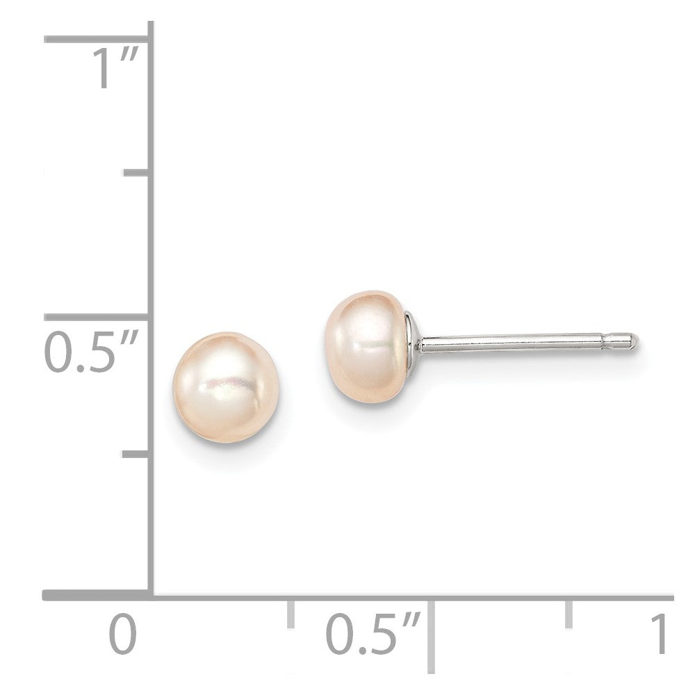 Rhodium-plated Silver 4-5mm Pink Button FWC Pearl Post Earrings