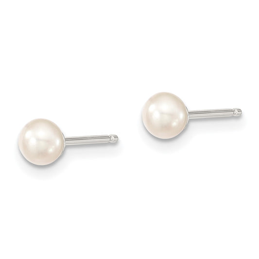 Rhodium-plated Sterling Silver 4-5mm White Button FWC Pearl Post Earrings