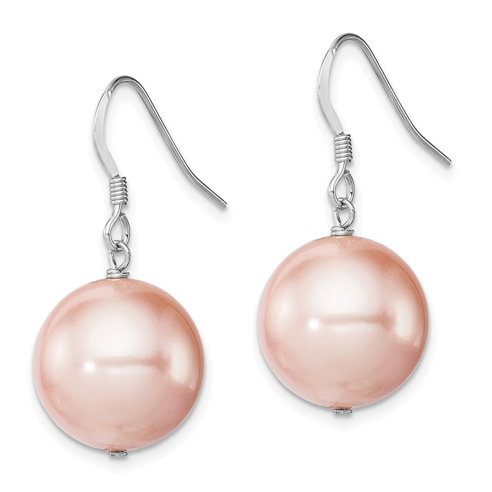 Rhodium-plated Sterling Silver 14-15mm Pink Shell Pearl Dangle Earrings