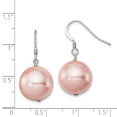 Rhodium-plated Sterling Silver 14-15mm Pink Shell Pearl Dangle Earrings