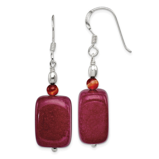 Sterling Silver Carnelian and Red Jade Earrings