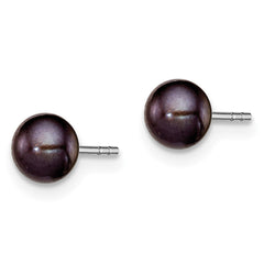 Rhodium-plated Silver 5-6mm Black FWC Button Pearl Stud Earrings