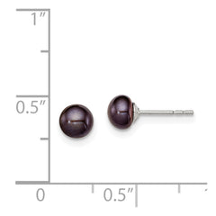 Rhodium-plated Silver 5-6mm Black FWC Button Pearl Stud Earrings
