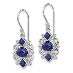 Rhodium-plated Sterling Silver Lapis Dangle Earrings