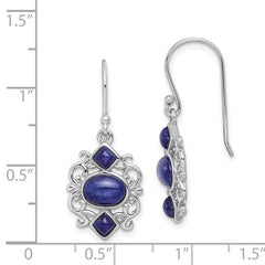 Rhodium-plated Sterling Silver Lapis Dangle Earrings