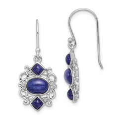 Rhodium-plated Sterling Silver Lapis Dangle Earrings