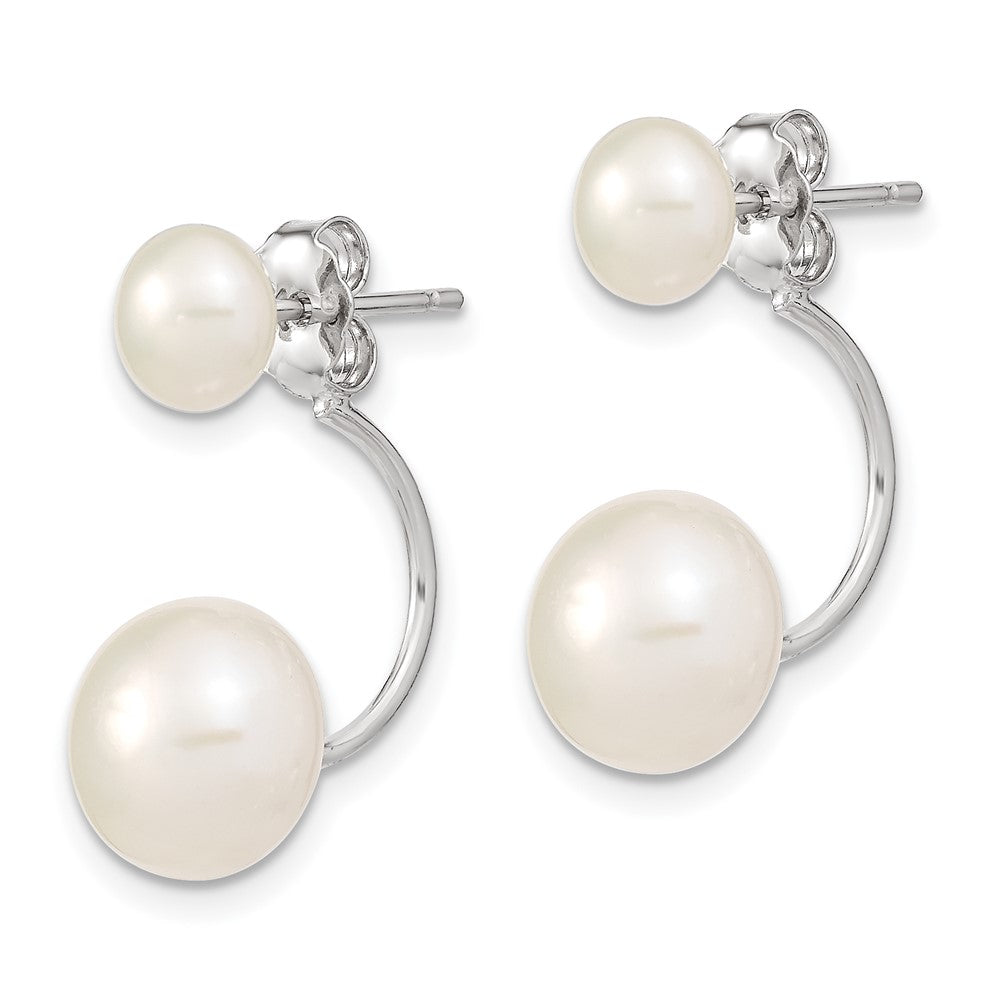 Rhodium-plated Sterling Silver 5-6mm 8-9mm White FWC Pearl Front Back Earrings