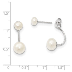 Rhodium-plated Sterling Silver 5-6mm 8-9mm White FWC Pearl Front Back Earrings