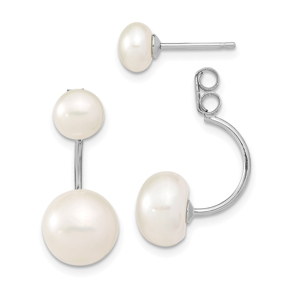 Rhodium-plated Sterling Silver 5-6mm 8-9mm White FWC Pearl Front Back Earrings