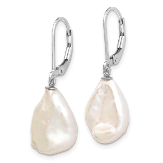 Rhodium-plated Sterling Silver 13-15mm White Keshi FWC Pearl Earrings