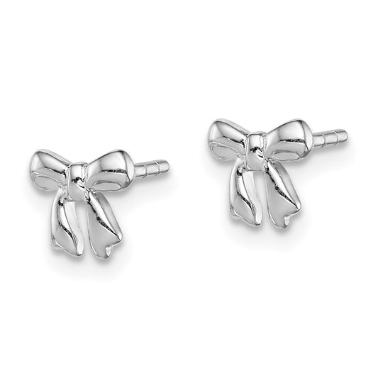 Rhodium-plated Sterling Silver Polished Bow Post Earrings