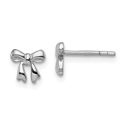 Rhodium-plated Sterling Silver Polished Bow Post Earrings