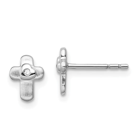 Sterling Silver CZ Flower Heart Post Earrings