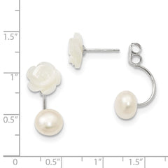 Rhodium-plated Sterling Silver 8-9mm FWC Pearl MOP Flower Front Back Earrings