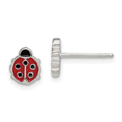 Sterling Silver Polished & Enameled Ladybug Post Earrings