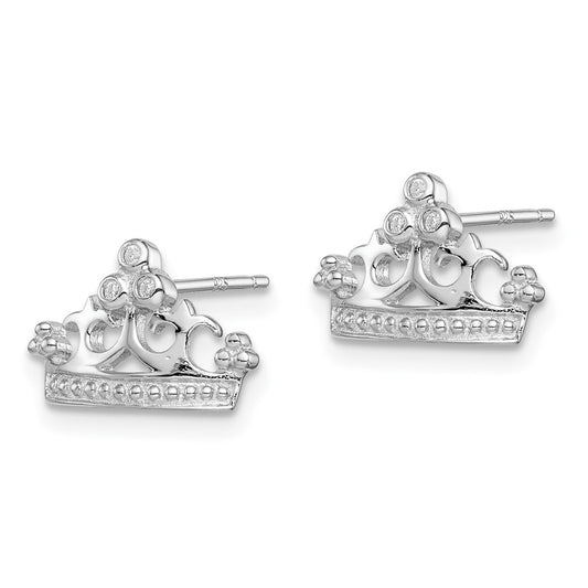 Rhodium-plated Sterling Silver CZ Crown Post Earrings