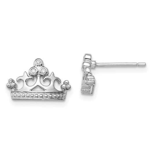 Rhodium-plated Sterling Silver CZ Crown Post Earrings