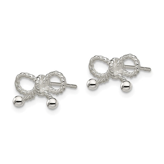 Sterling Silver Polished and Textured Bow Post Earrings