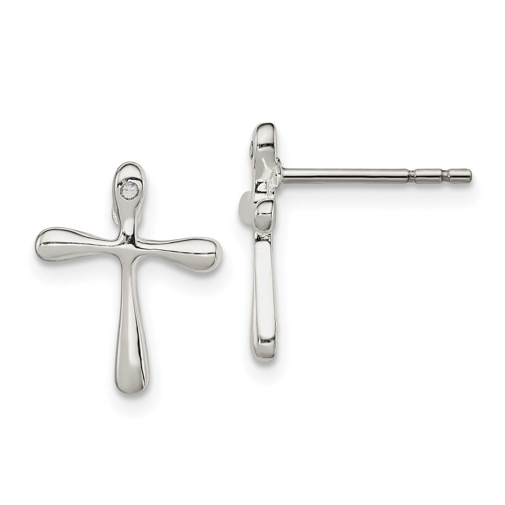 Sterling Silver Polished Diamond Cross Post Earrings