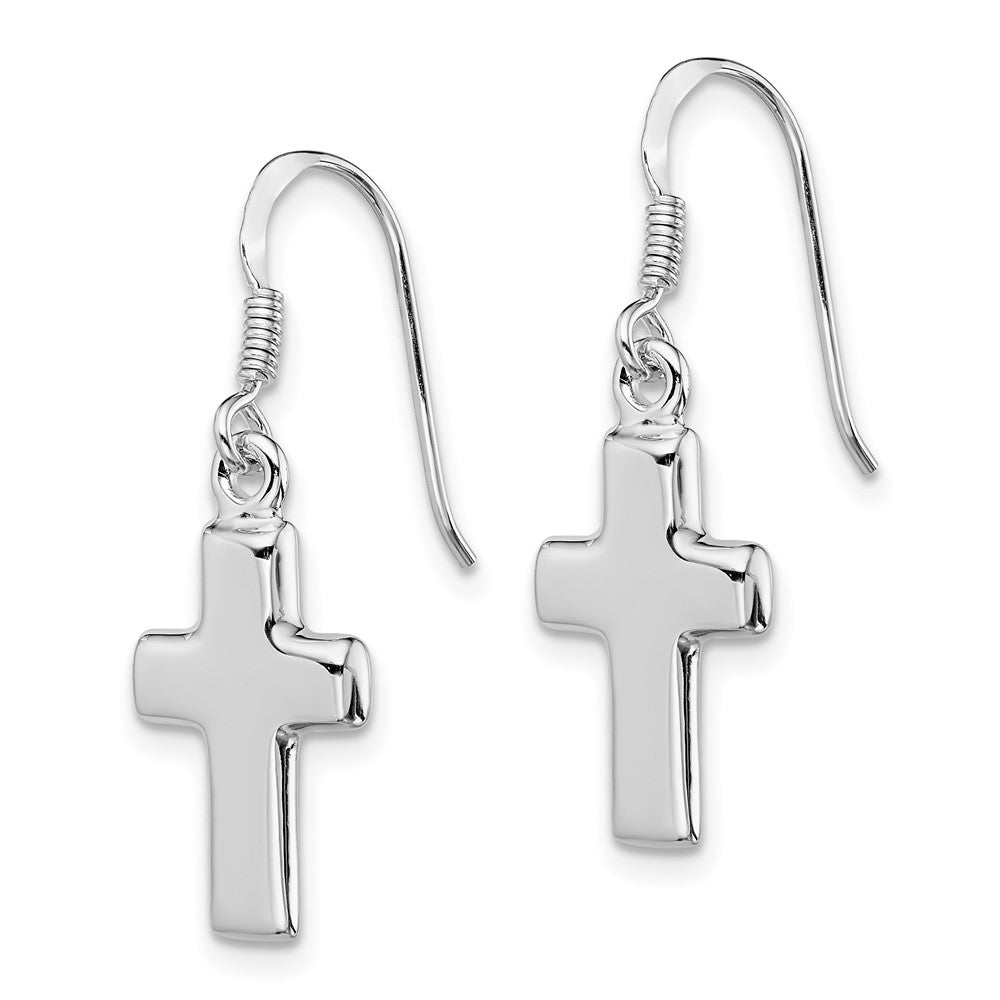 Rhodium-plated Sterling Silver Polished Cross Dangle Earrings