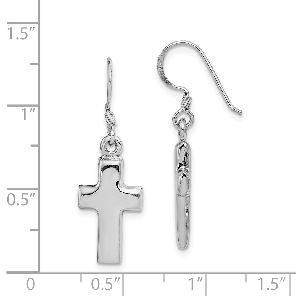 Rhodium-plated Sterling Silver Polished Cross Dangle Earrings