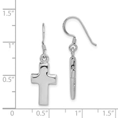 Rhodium-plated Sterling Silver Polished Cross Dangle Earrings