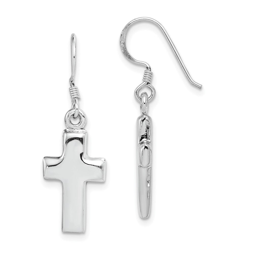 Rhodium-plated Sterling Silver Polished Cross Dangle Earrings